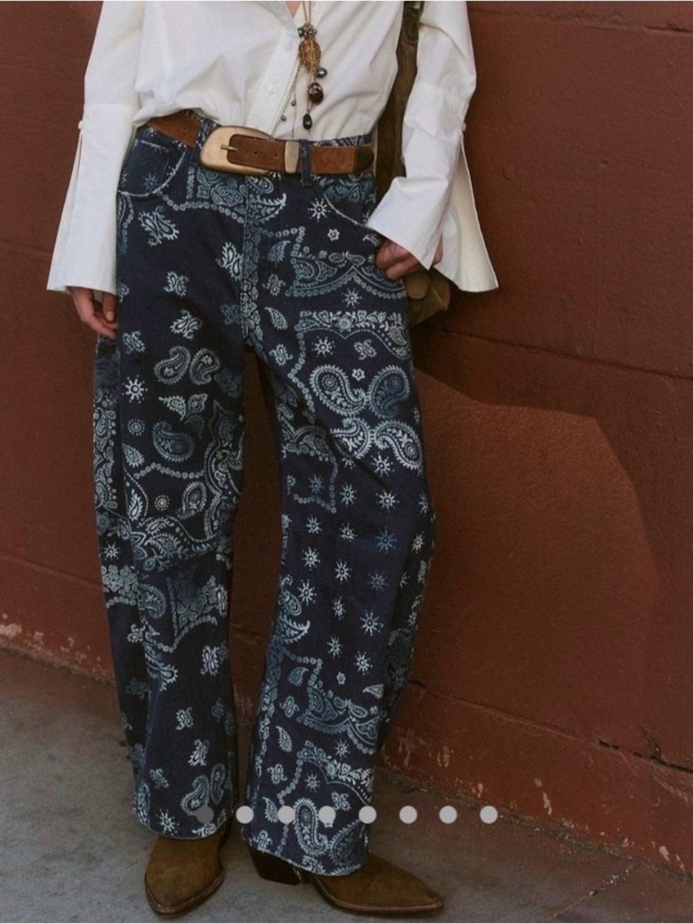 Free People We The Free Good Luck Printed Barrel Jeans